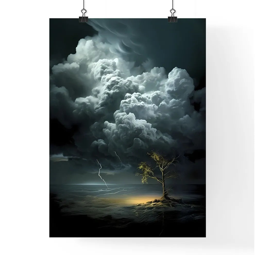 A Poster of clouds are over a dark backgroun Poster