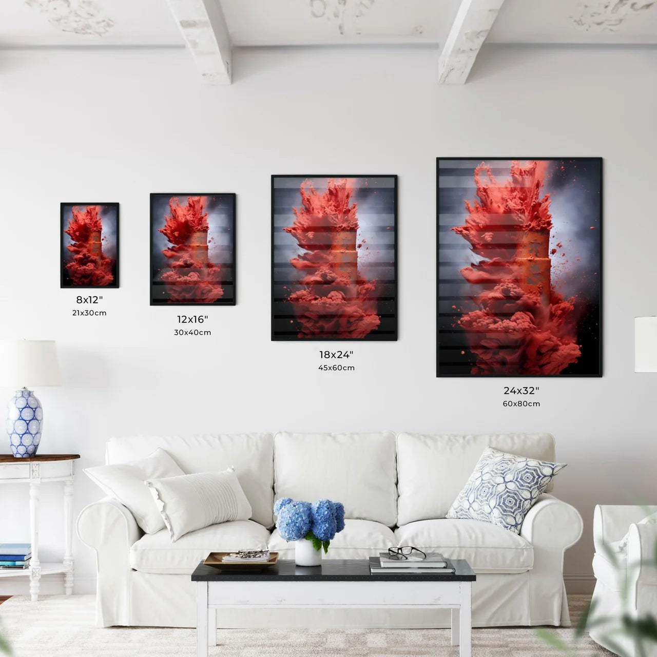A Poster of powerful explosion of red dust - - Kitchen Hangings