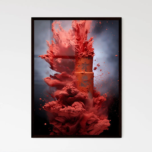 A Poster of powerful explosion of red dust - - Framed Art Print
