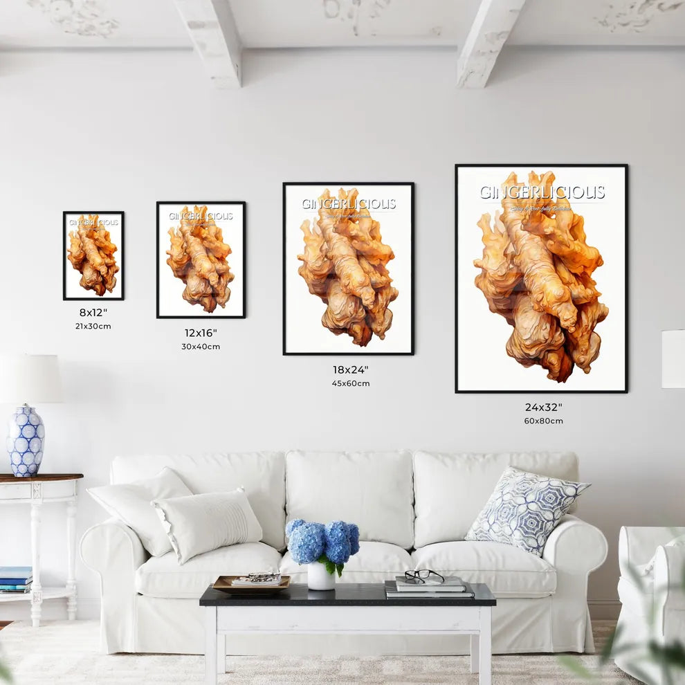 A Poster of Fresh ginger root isolated on white background  Size Chart