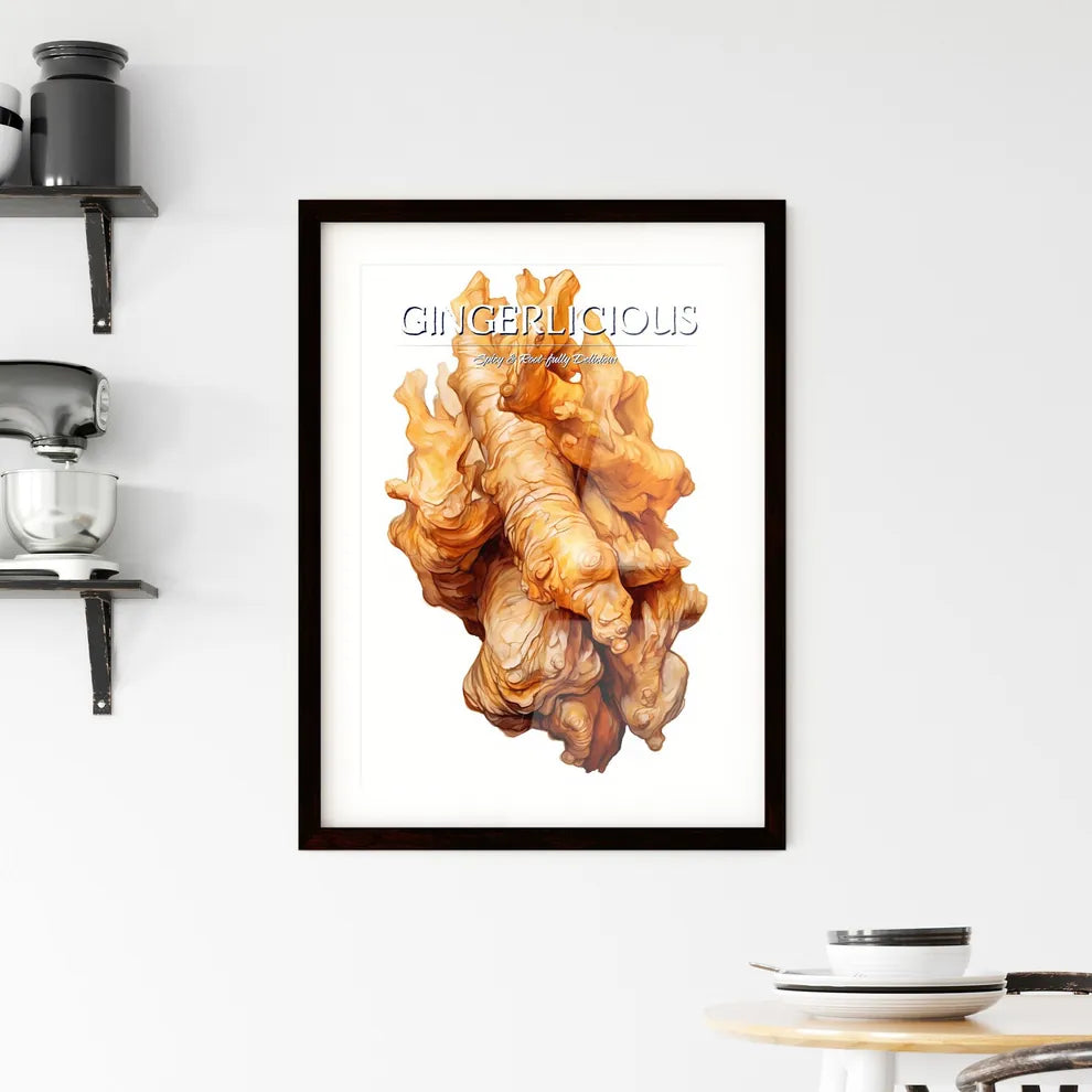 A Poster of Fresh ginger root isolated on white background  Framed Print