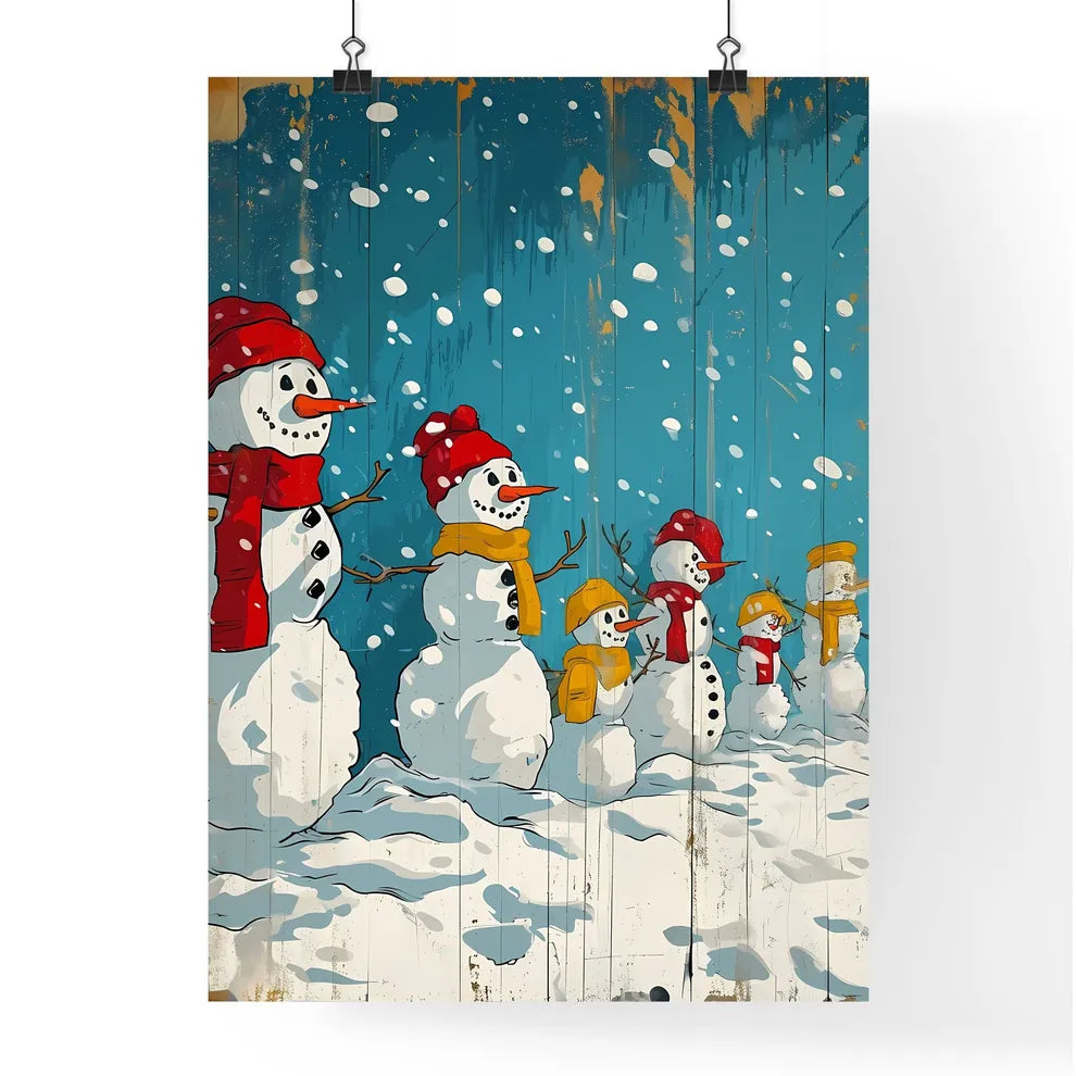 A Poster of snowmen with red scarfs - A Grou Poster