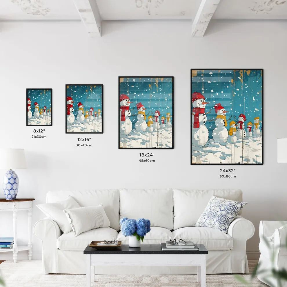 A Poster of snowmen with red scarfs - A Grou - Kitchen Hangings