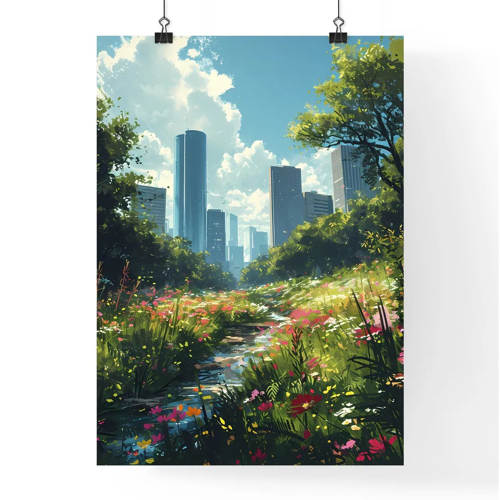 A Poster of Houston Skyline - A River Running Through A City Poster