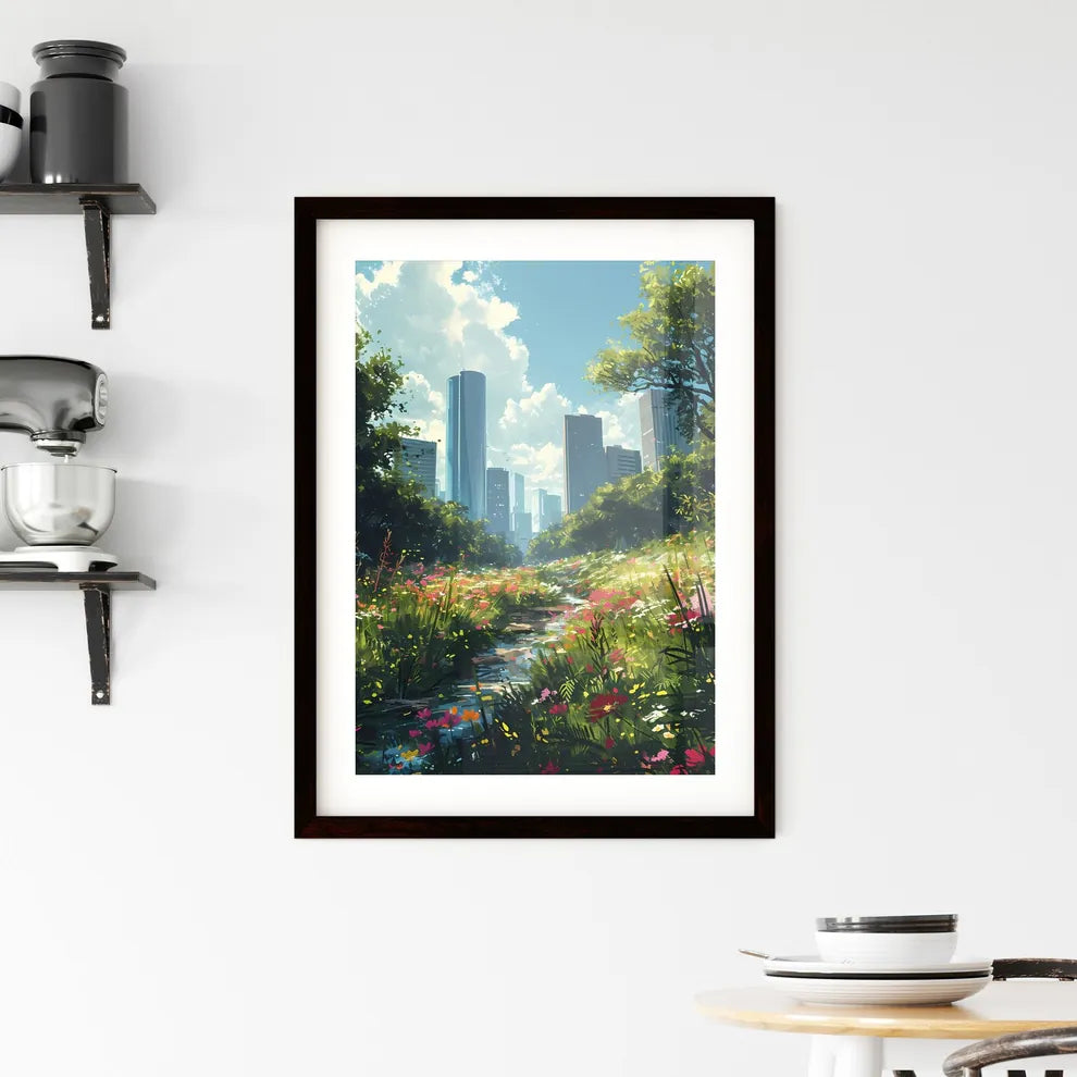 A Poster of Houston Skyline - A River Running Through A City Custom Print