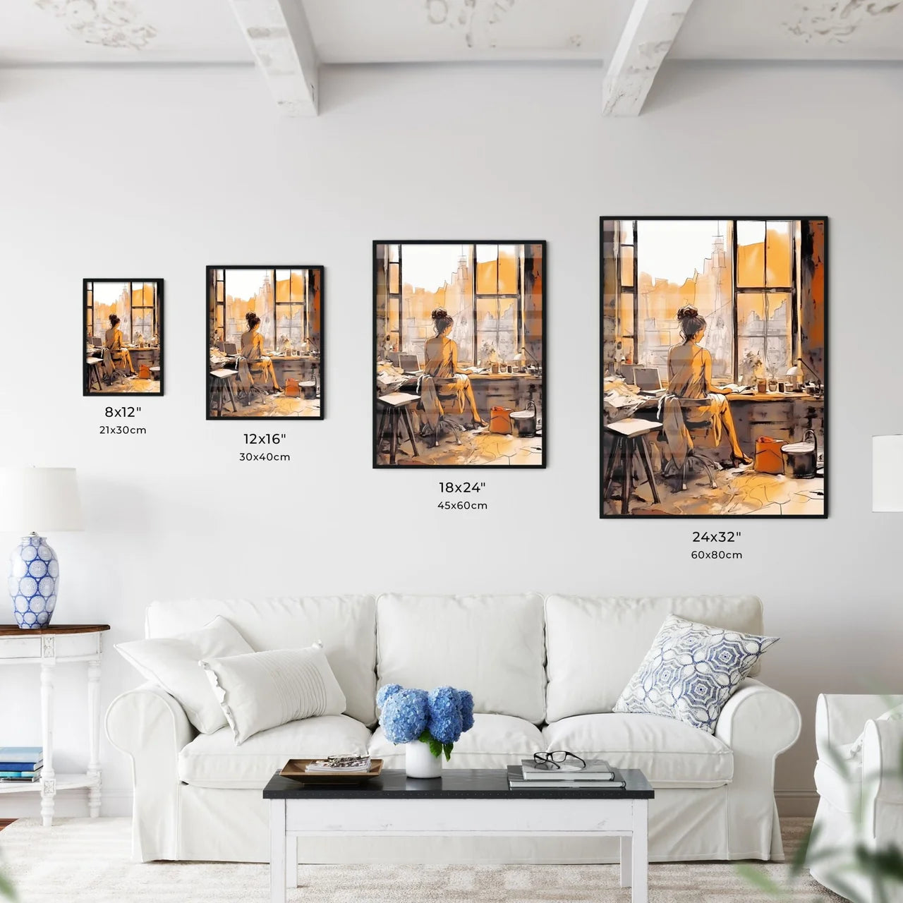 A Poster of Woman working at loft office - A - Kitchen Hangings