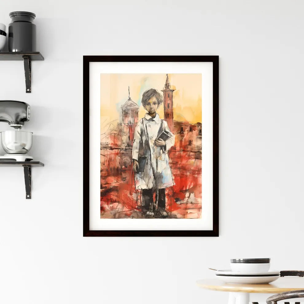 A Poster of kid dressed as a doctor - A Painting Of A Boy Holding A Book Custom Print