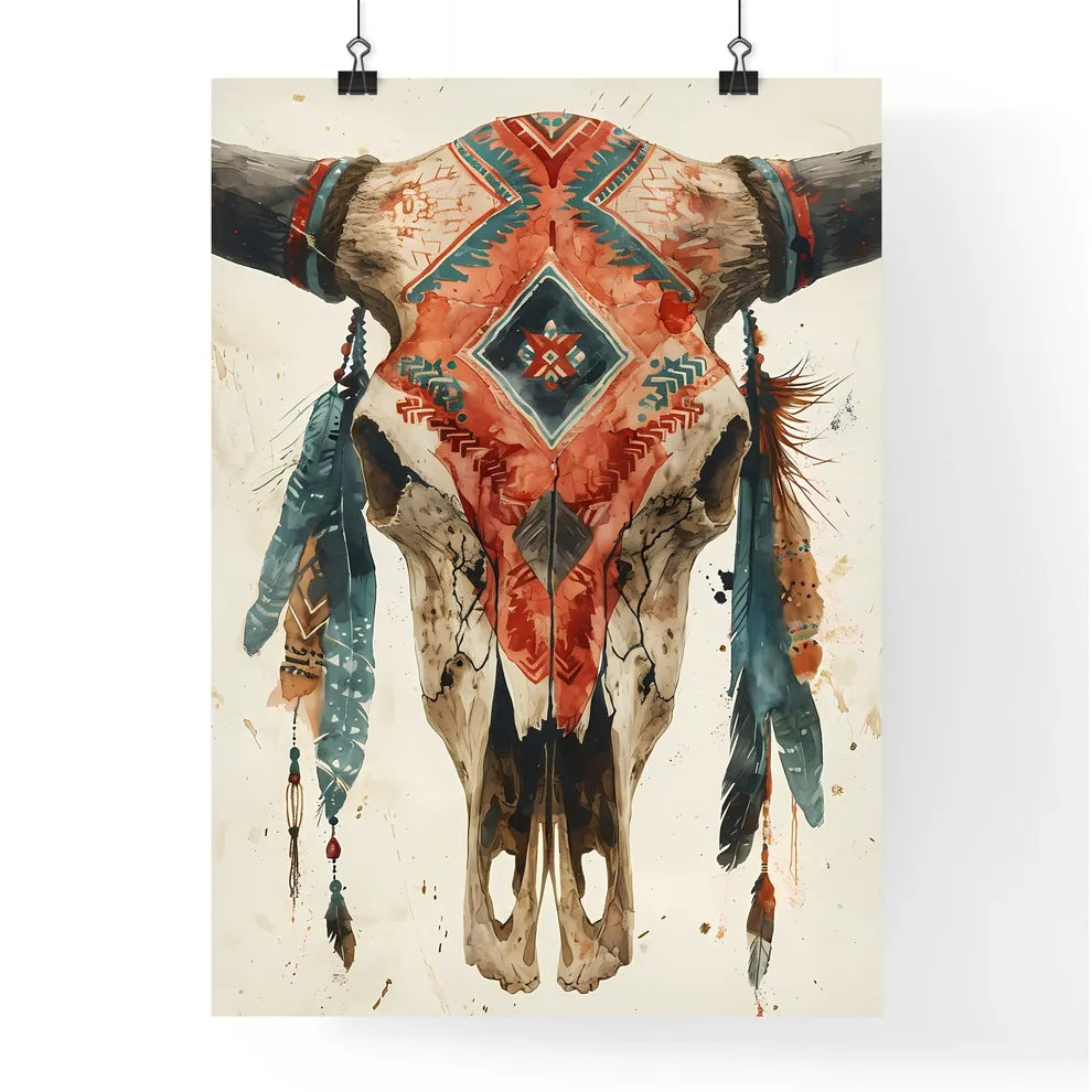 A Poster of native american cow skull  Poster