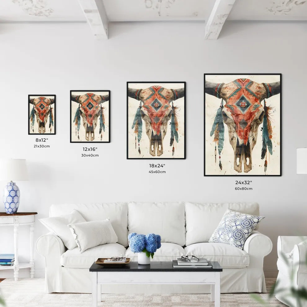 A Poster of native american cow skull  Size Chart