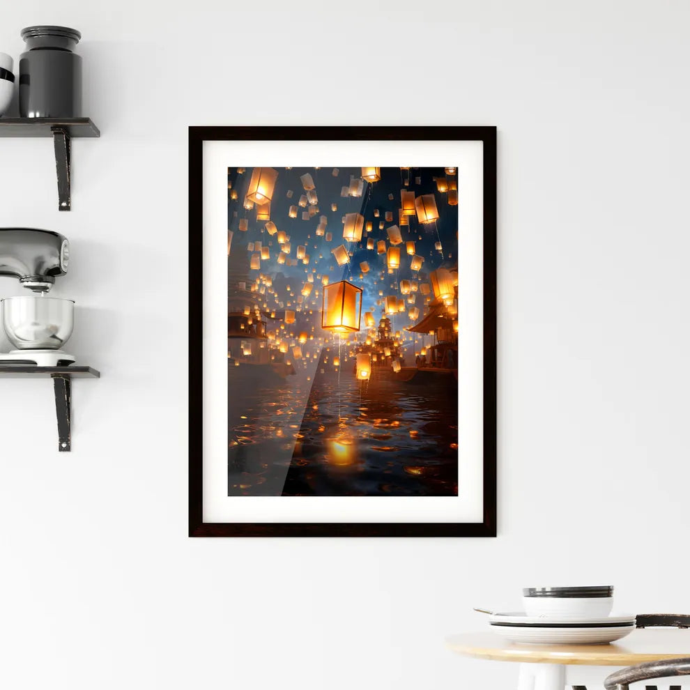 A Poster of Celebration scene with 100 lante Framed Print