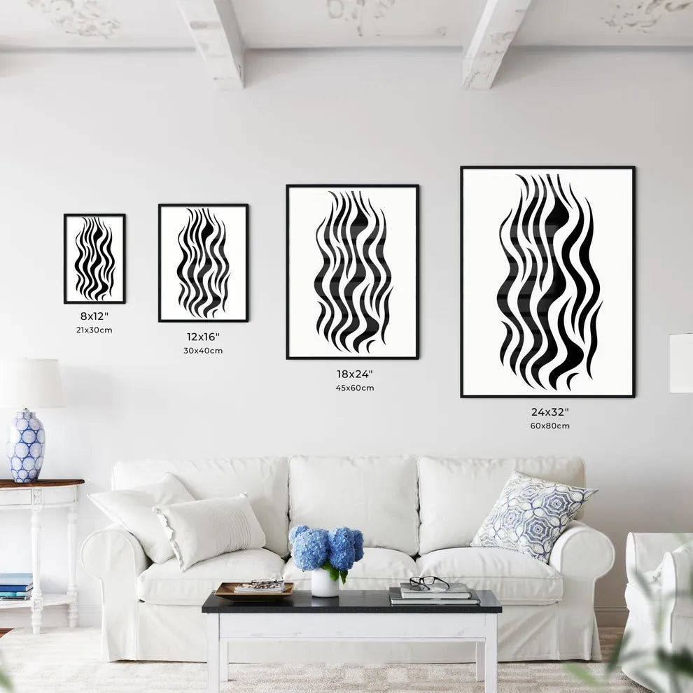 A Poster of linocut line art of a zebras stripes  Size Chart
