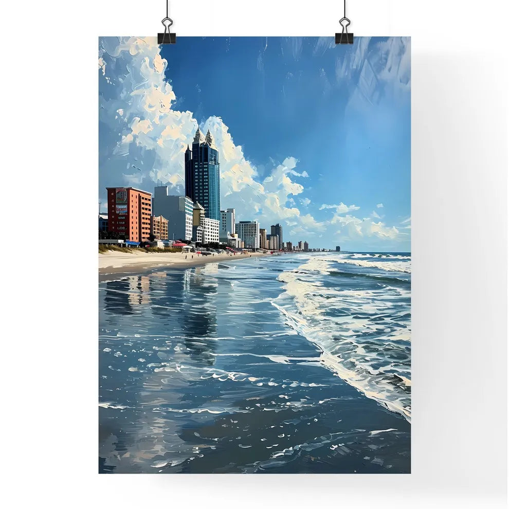 A Poster of Virginia Beach Virginia Art Sketch - A Beach With A City And Water Poster