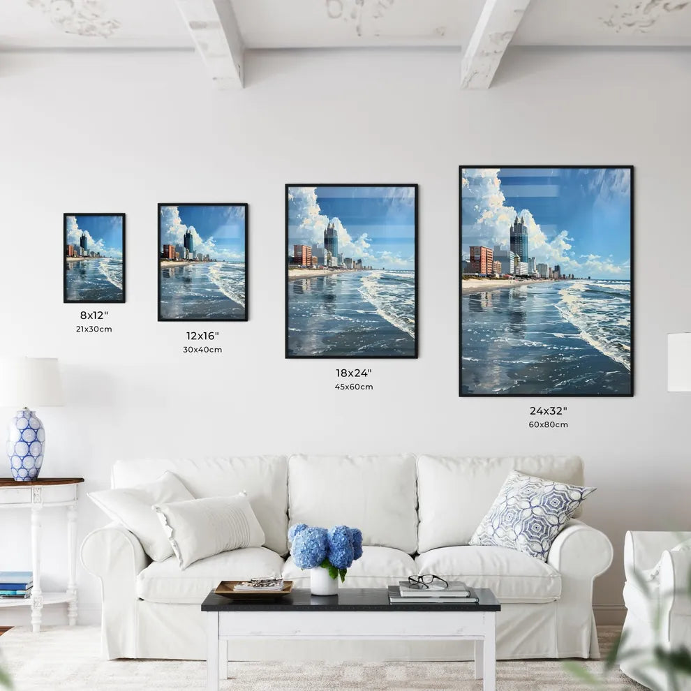 A Poster of Virginia Beach Virginia Art Sketch - A Beach With A City And Water Size Chart