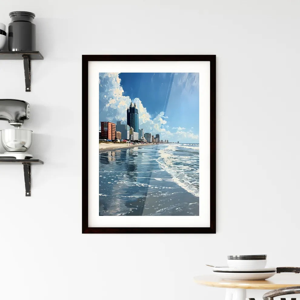 A Poster of Virginia Beach Virginia Art Sketch - A Beach With A City And Water Custom Print