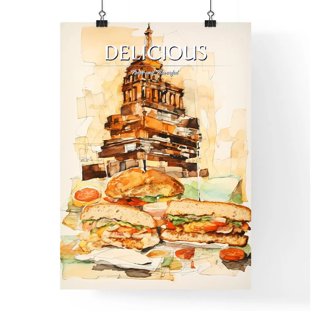 A Poster of illustration of a sandwich - A W Poster