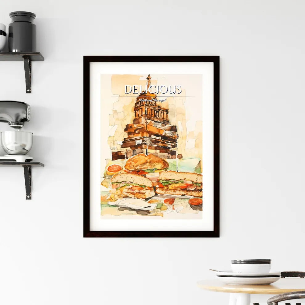 A Poster of illustration of a sandwich - A W Framed Print