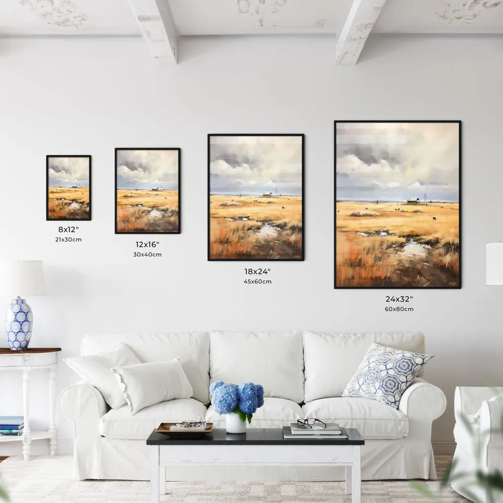 A Poster of Farm on The Plains of Obscurity - A Field With Cows And A House Size Chart