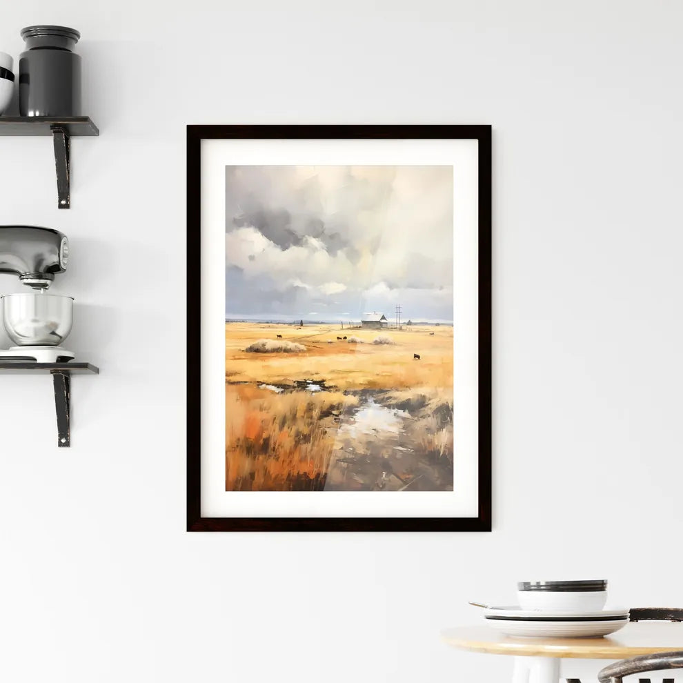 A Poster of Farm on The Plains of Obscurity - A Field With Cows And A House Custom Print
