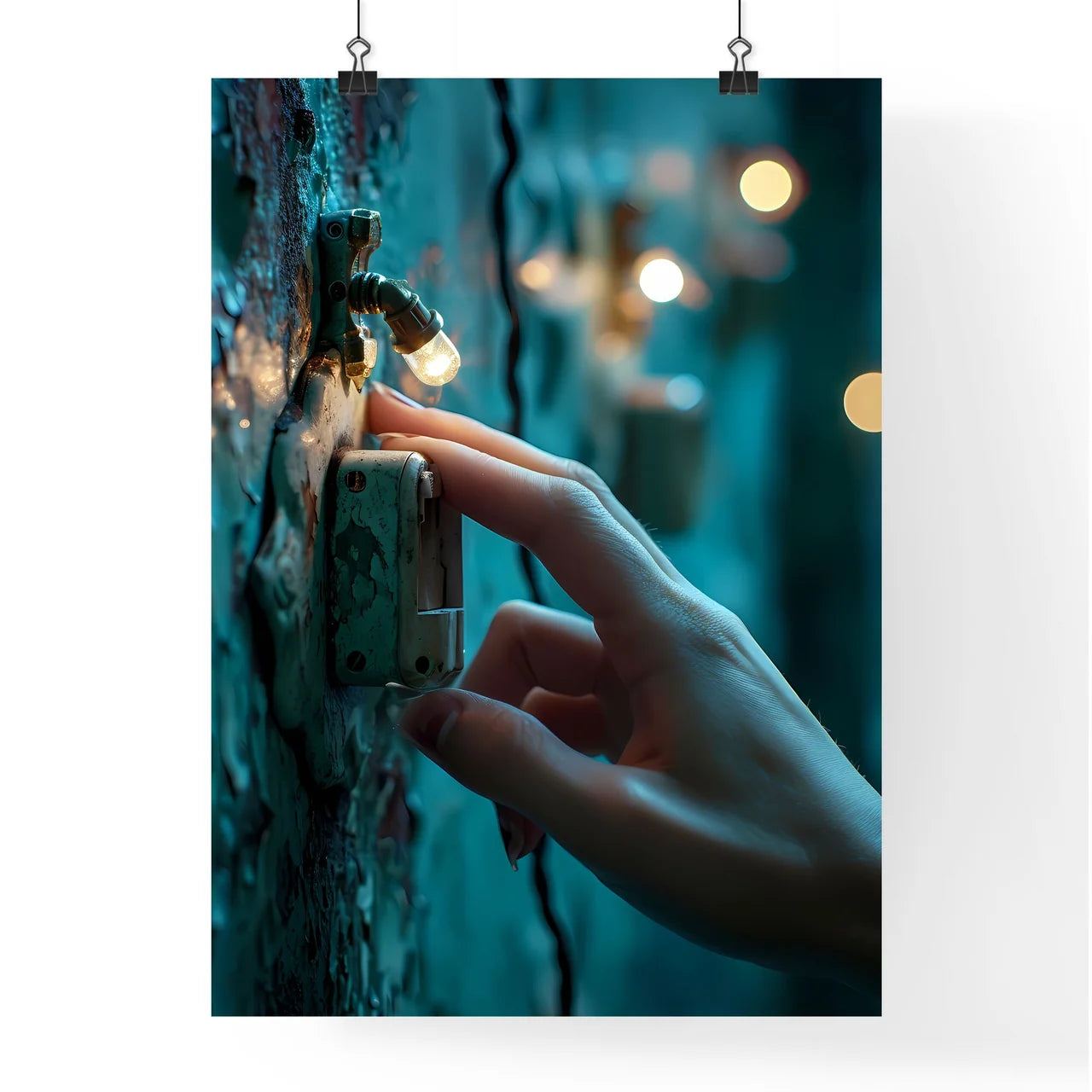 A Poster of photography of a hand turning on Poster