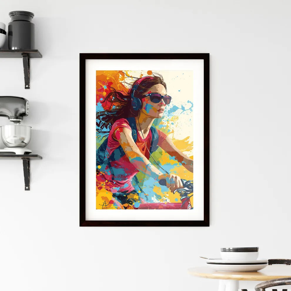 A Poster of an art illustration of a triathl Framed Print