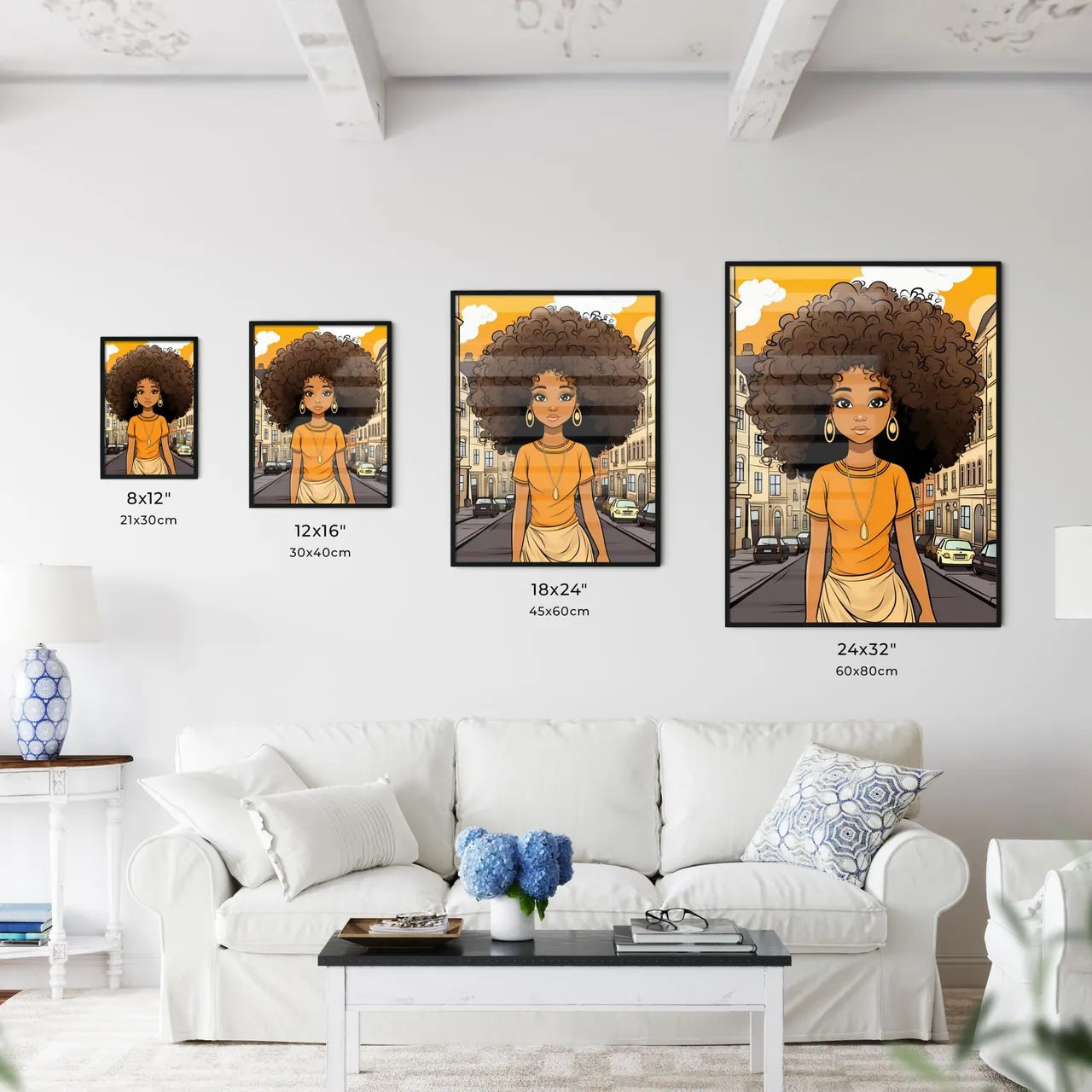 A Poster of cute afro girl - Cartoon Of A Woman With Big Curly Hair Size Chart