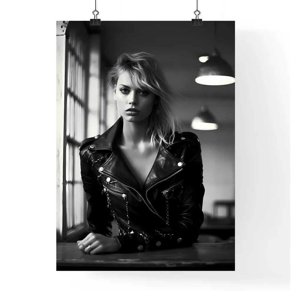 A Poster of leather goddess in a trendy kitc Poster