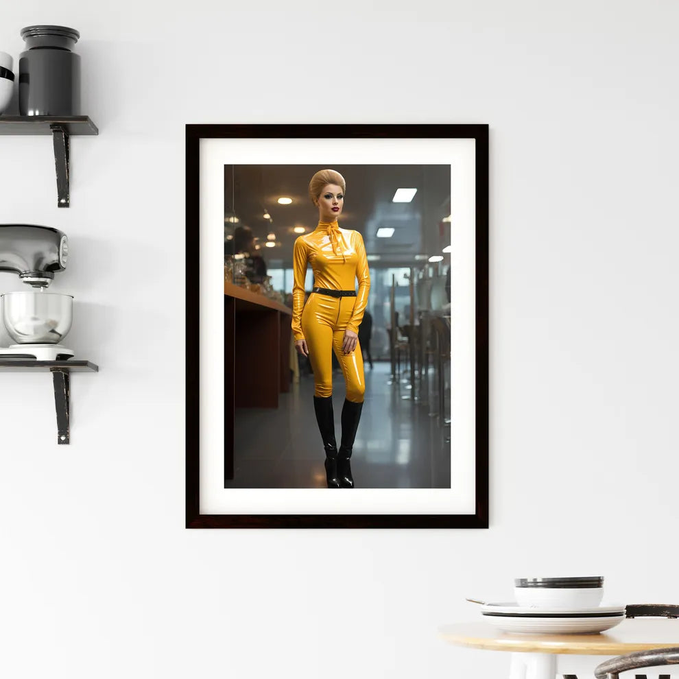A Poster of beautiful upright standing lady  Framed Print