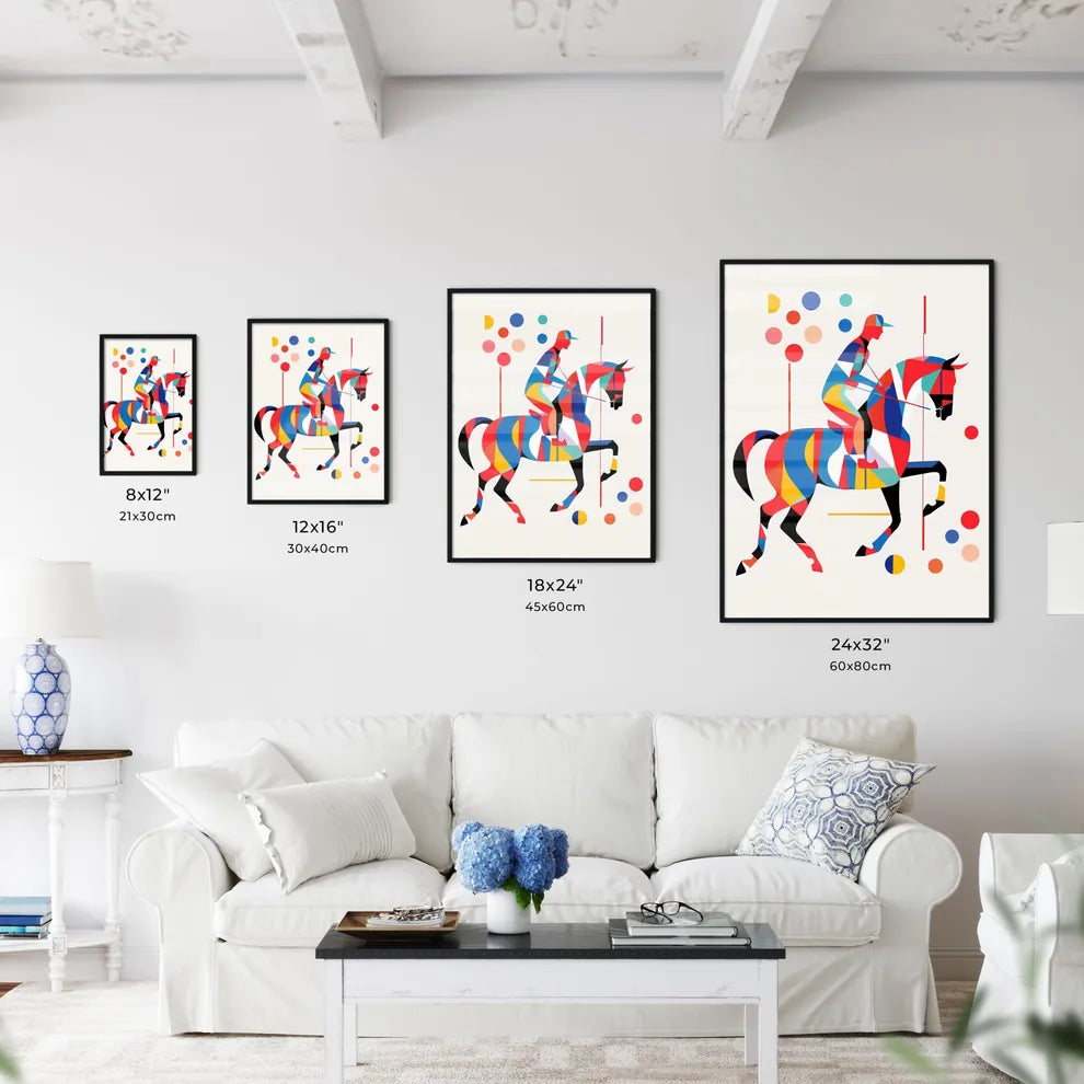 A Poster of minimalist horse rider line art  Size Chart