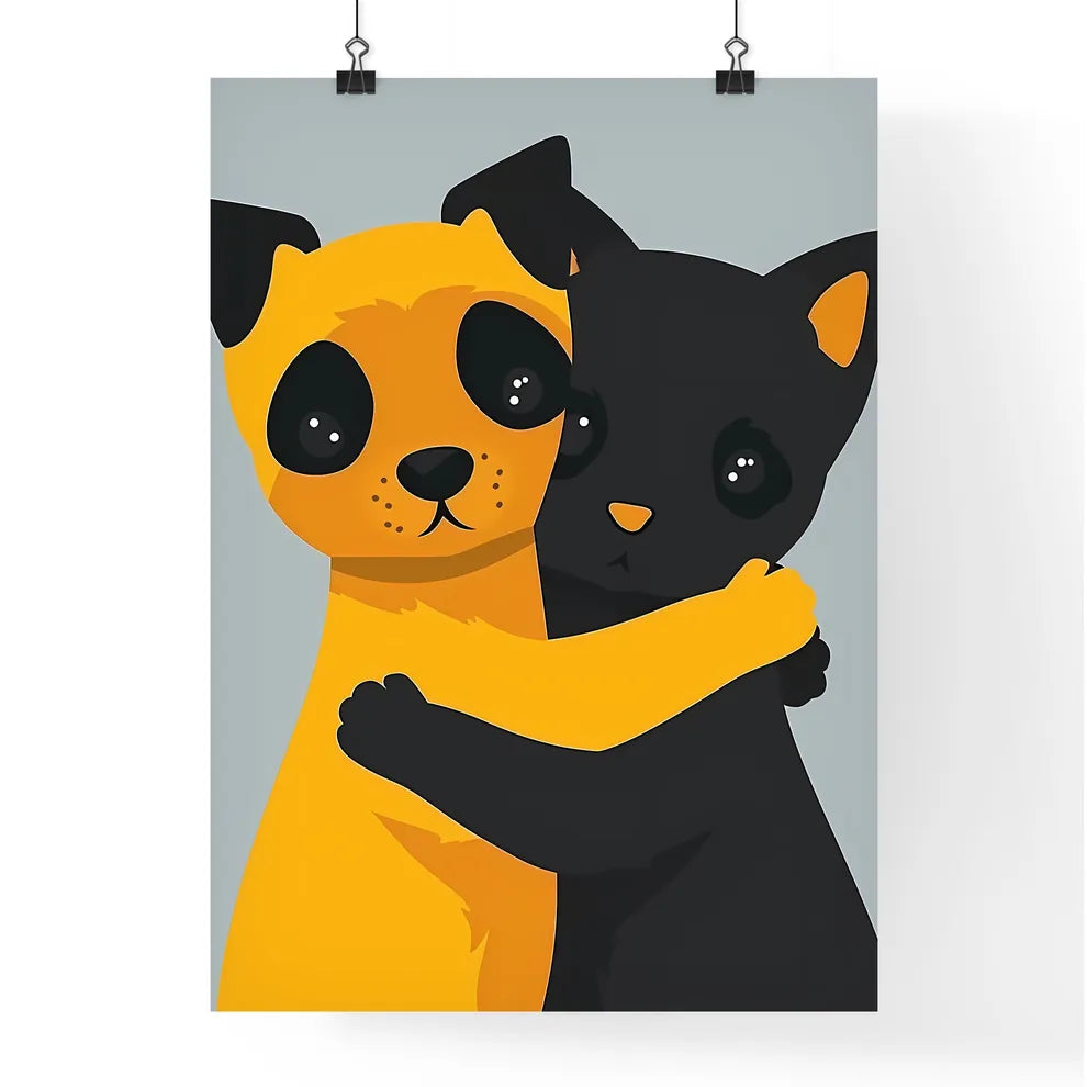 A Poster of two dogs holding each other  Poster