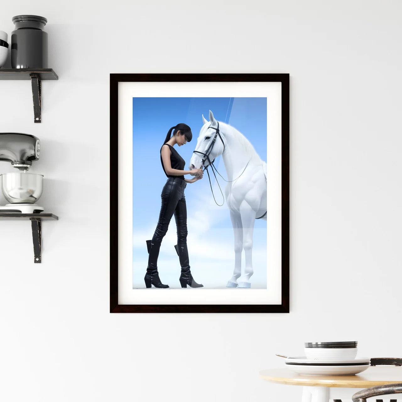 A Poster of a woman in black stiletto boots  Framed Print