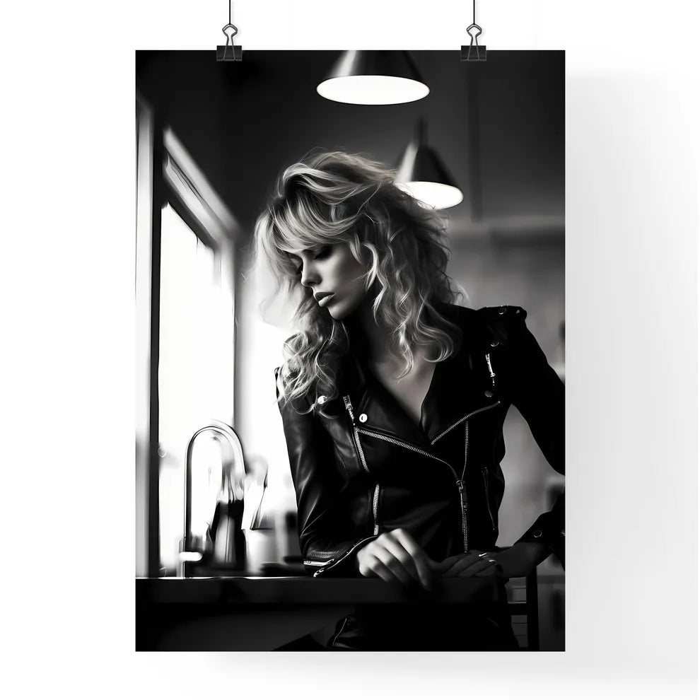 A Poster of leather goddess in a trendy kitc Poster