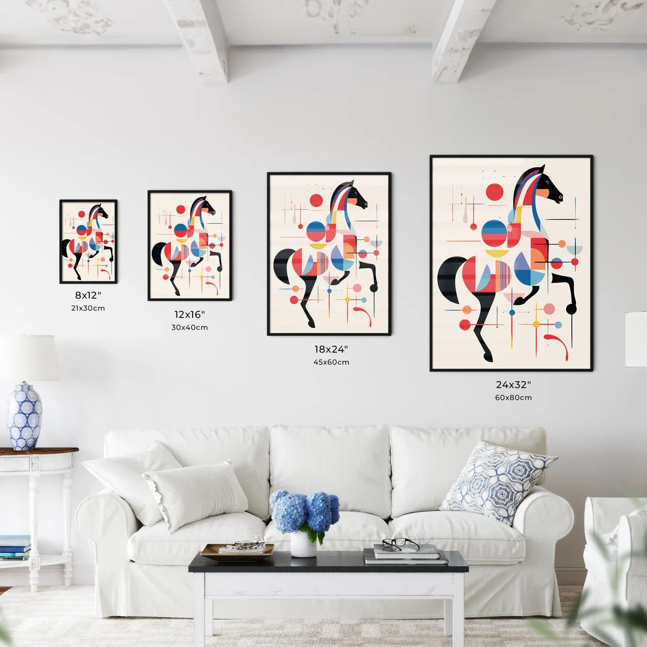 A Poster of minimalist horse rider line art  Size Chart