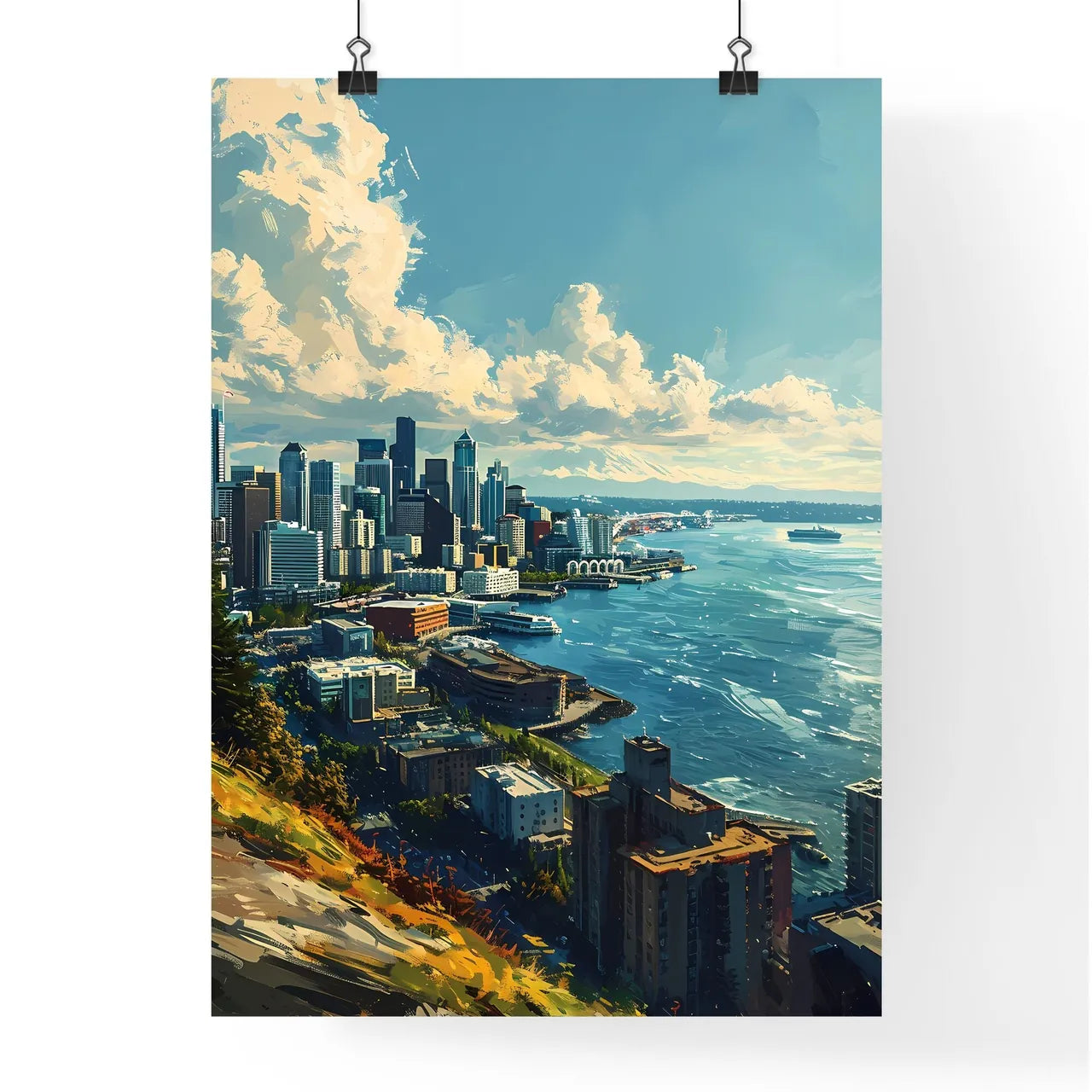 A Poster of Seattle Skyline - A City By The Water Poster
