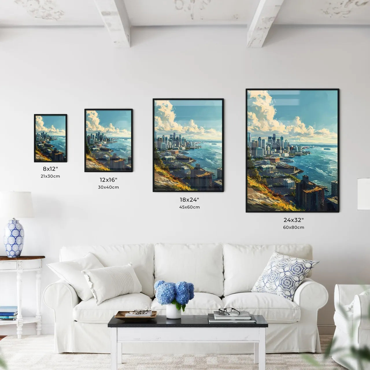 A Poster of Seattle Skyline - A City By The Water Size Chart