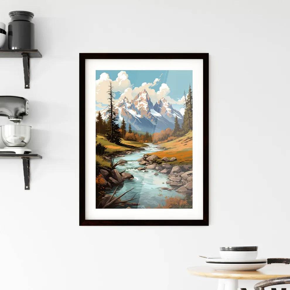 A Poster of Grand Teton National park - A Ri Framed Print