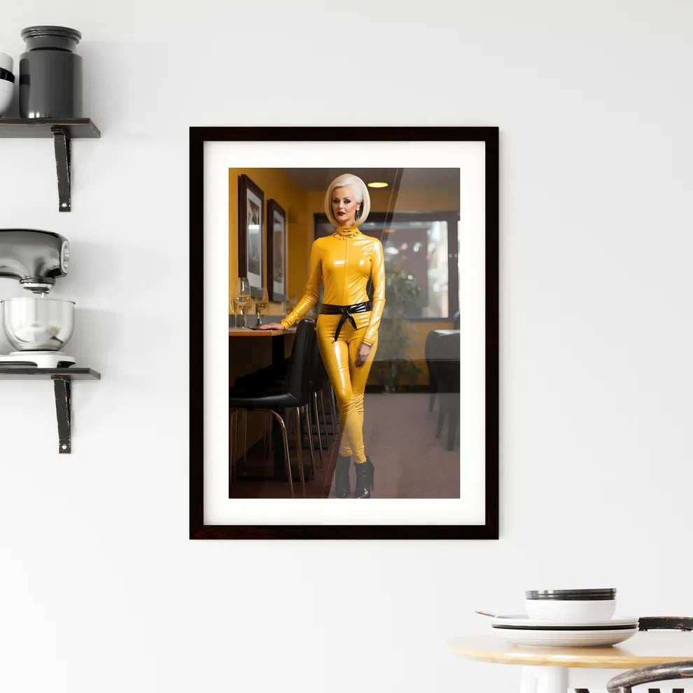 A Poster of beautiful upright standing lady  Framed Print