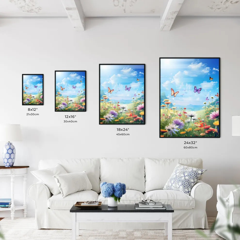 A Poster of A meadow full of flowers  Size Chart