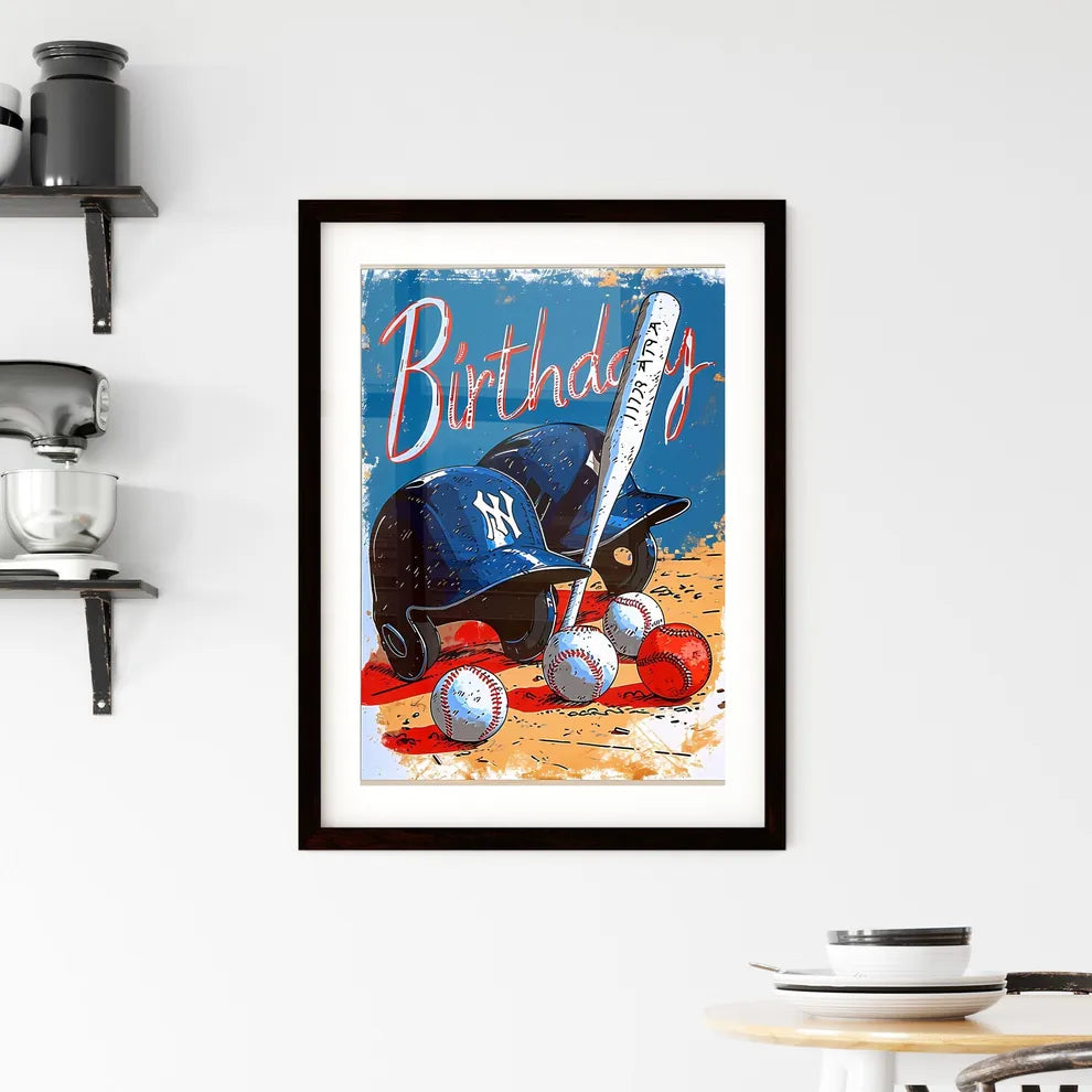 A Poster of a card adorned with baseballs -  Framed Print