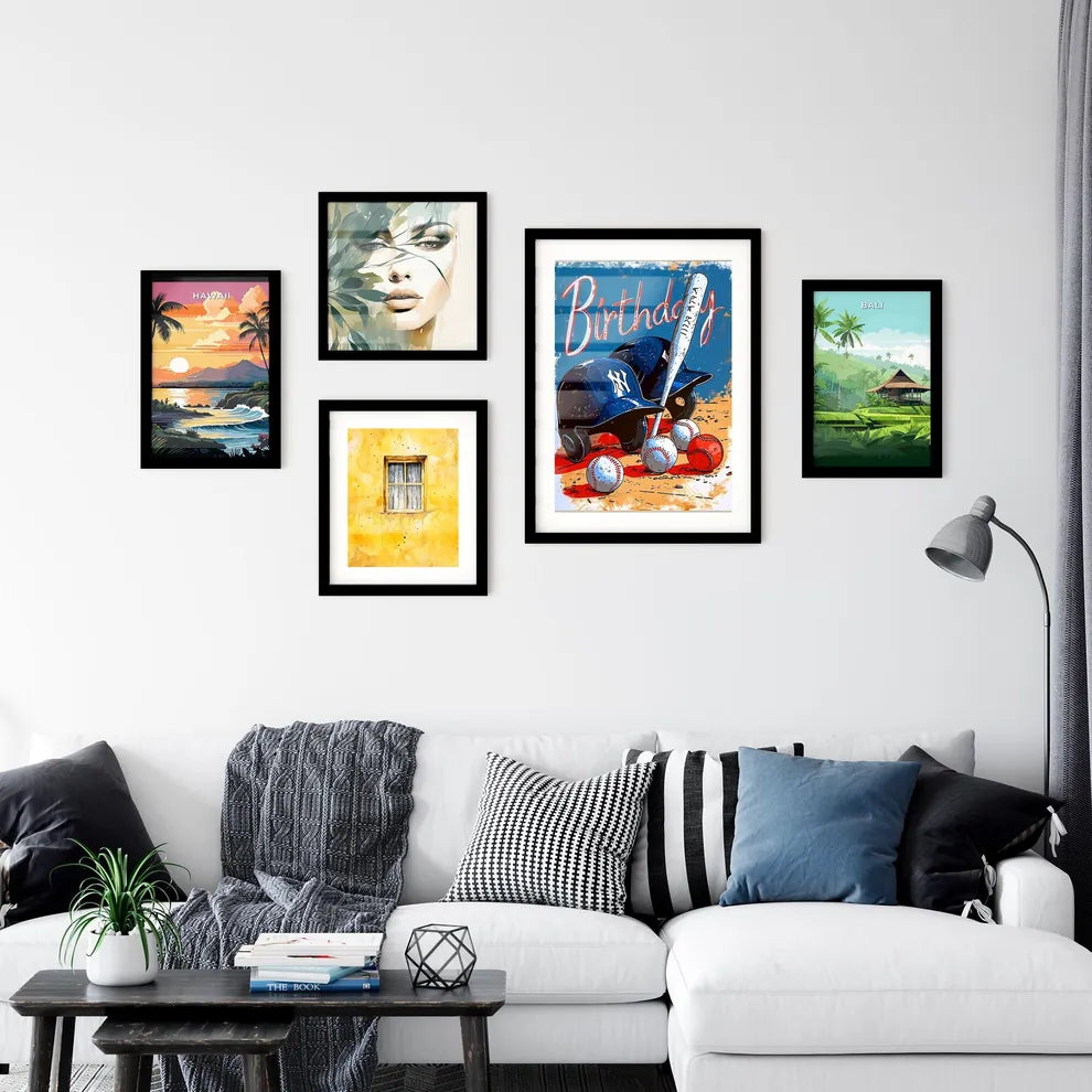 A Poster of a card adorned with baseballs -  Wall Art