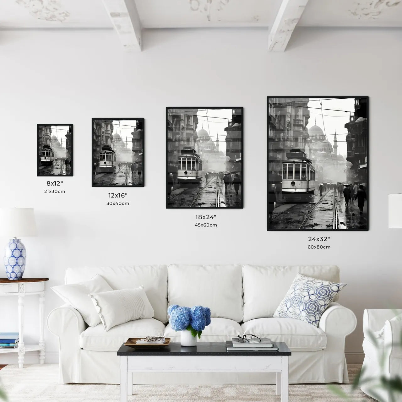 A Poster of Istanbul - A Trolley On A Street With People Walking On It Size Chart