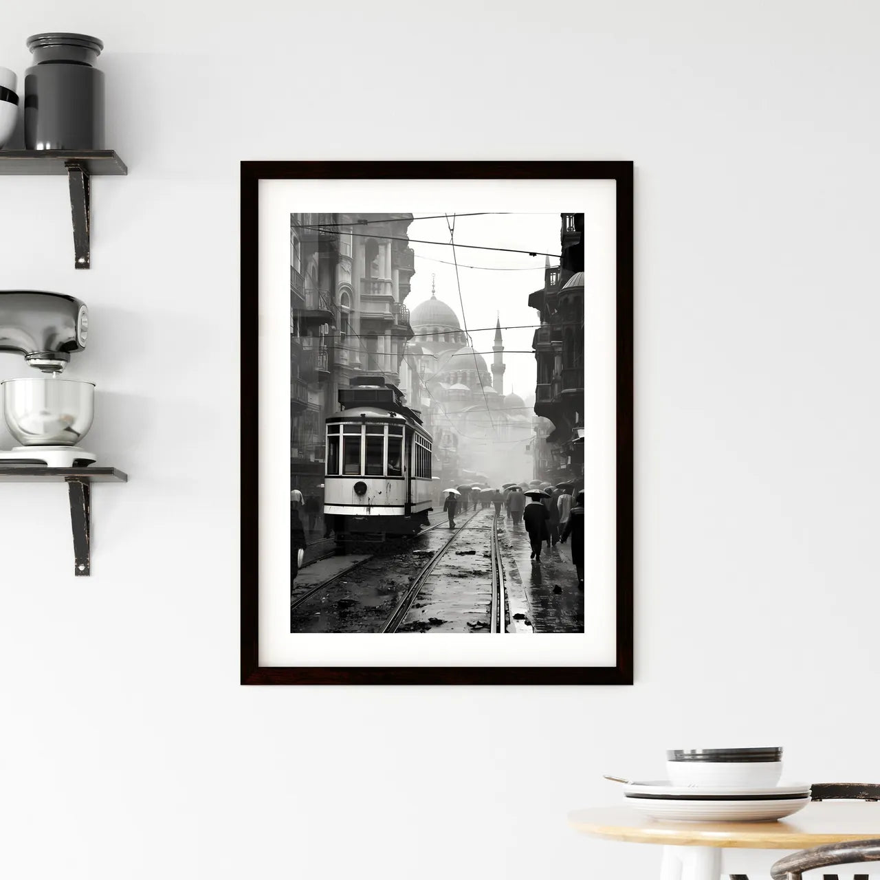 A Poster of Istanbul - A Trolley On A Street With People Walking On It Custom Print