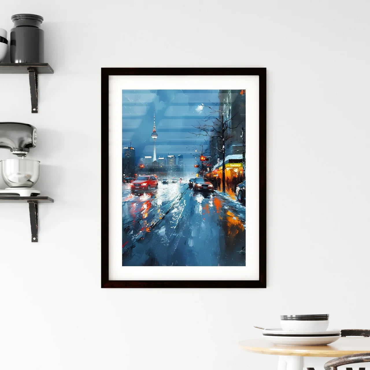 A Poster of Berlin Germany Skyline - A City Street With Cars And A Tower In The Background Custom Print