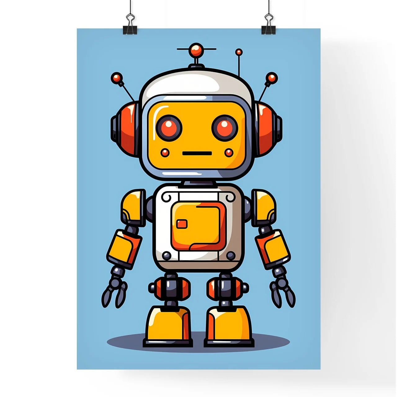 A Poster of minimalist robot art - A Cartoon Poster