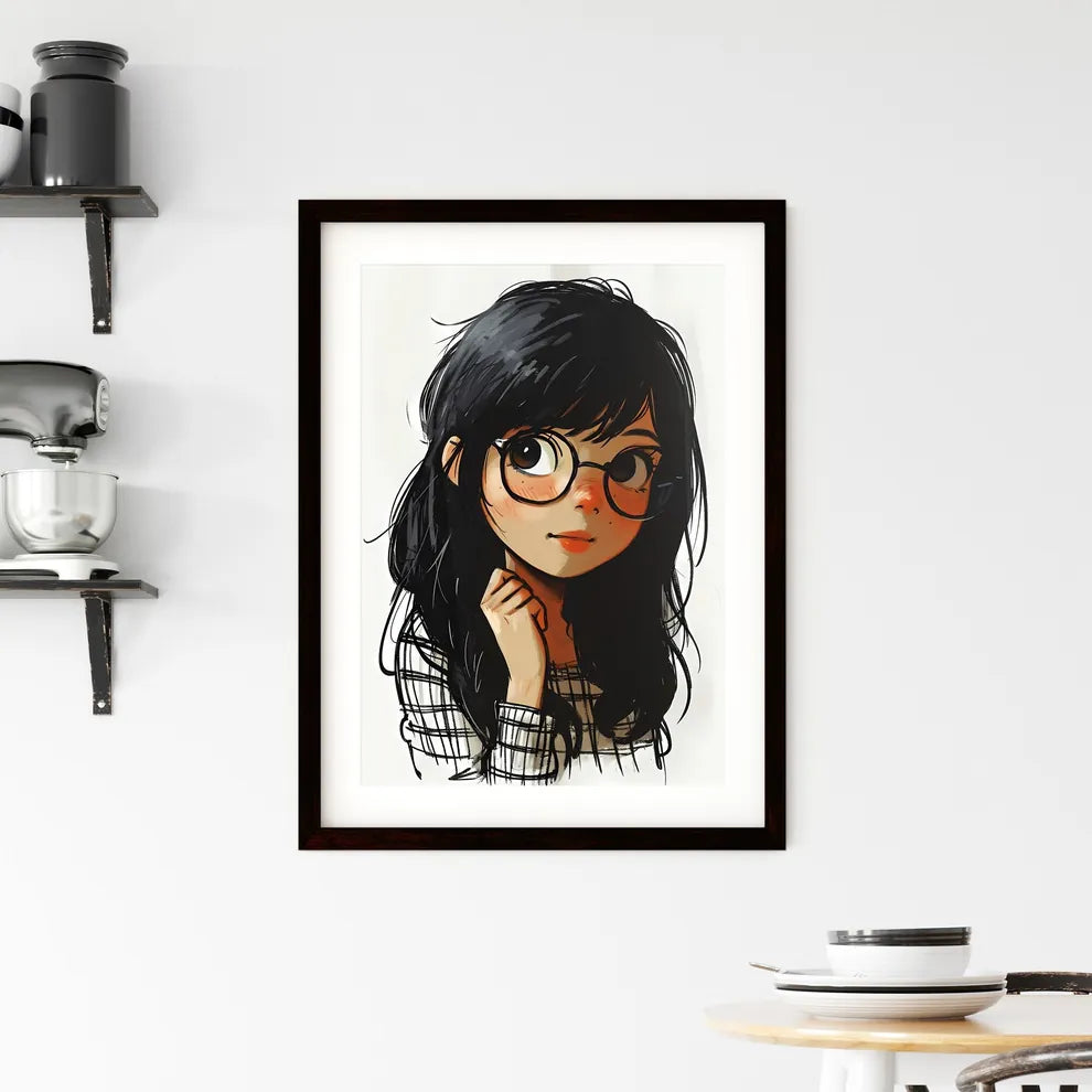 A Poster of a line drawing of a cute cartoon Framed Print