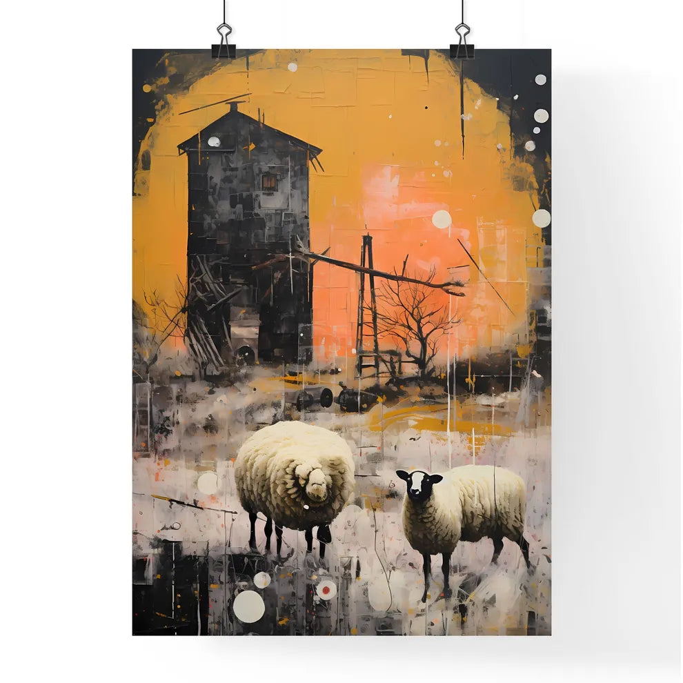 A Poster of Farm on The Plains of Obscurity - A Painting Of Sheep In A Field Poster