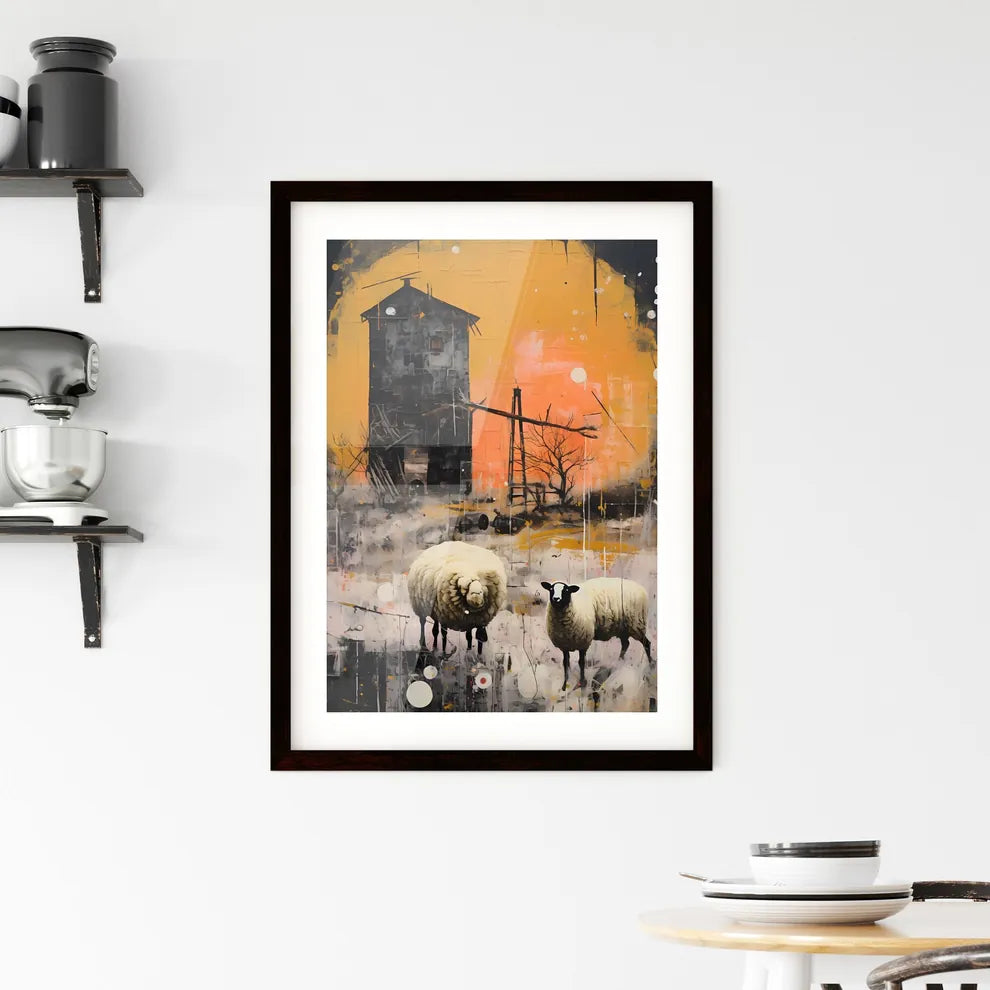 A Poster of Farm on The Plains of Obscurity - A Painting Of Sheep In A Field Custom Print