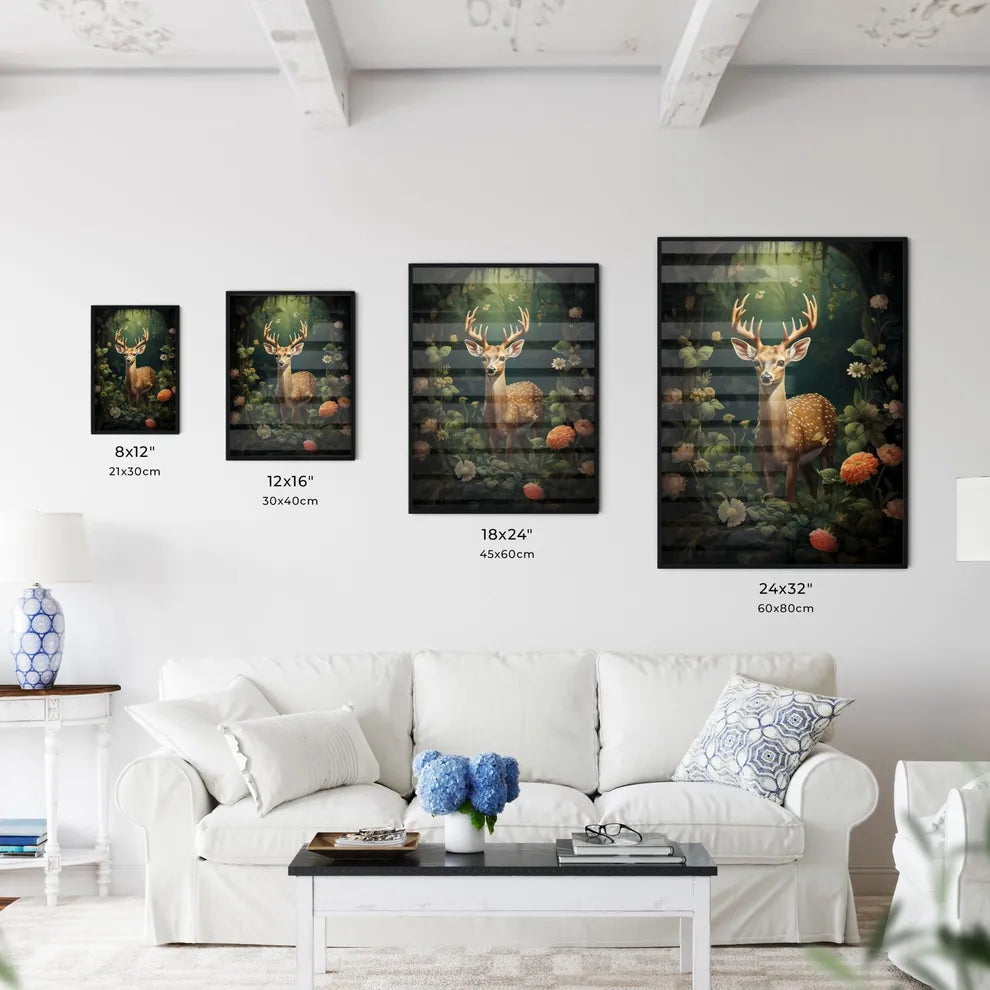 A Poster of deer in the forest  Size Chart