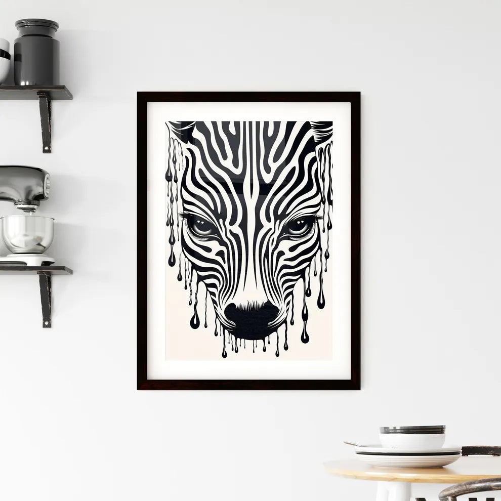 A Poster of linocut line art of a zebras stripes  Framed Print