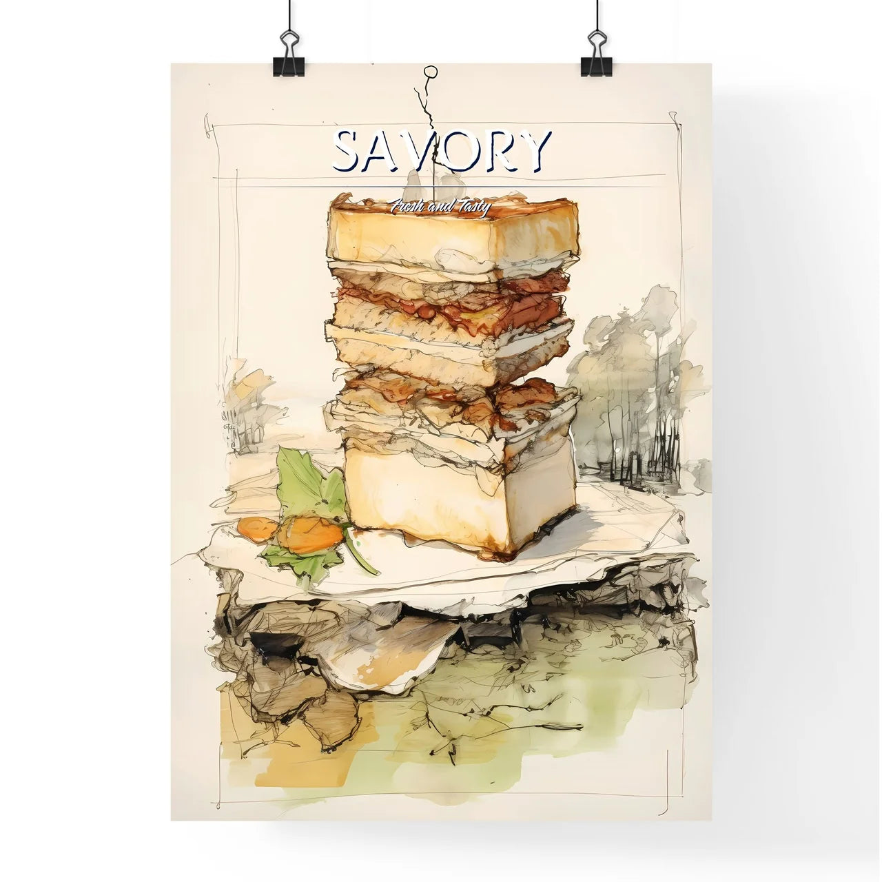 A Poster of illustration of a sandwich - A P Poster