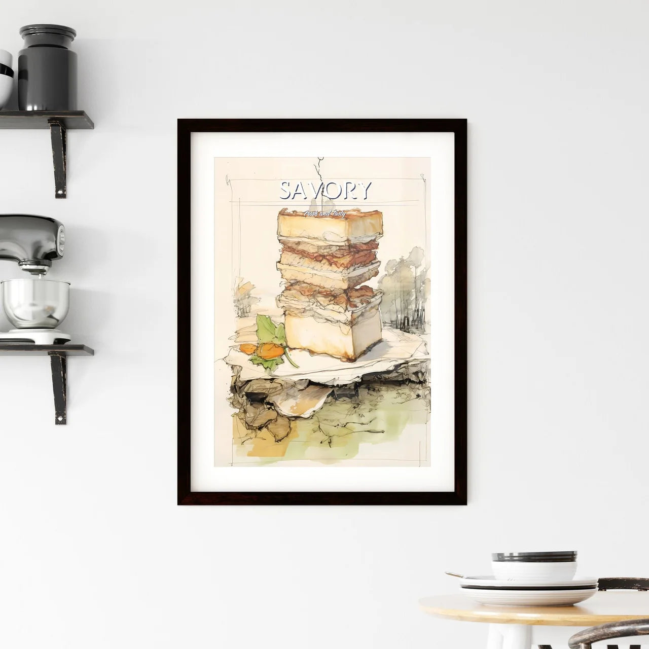 A Poster of illustration of a sandwich - A P Framed Print